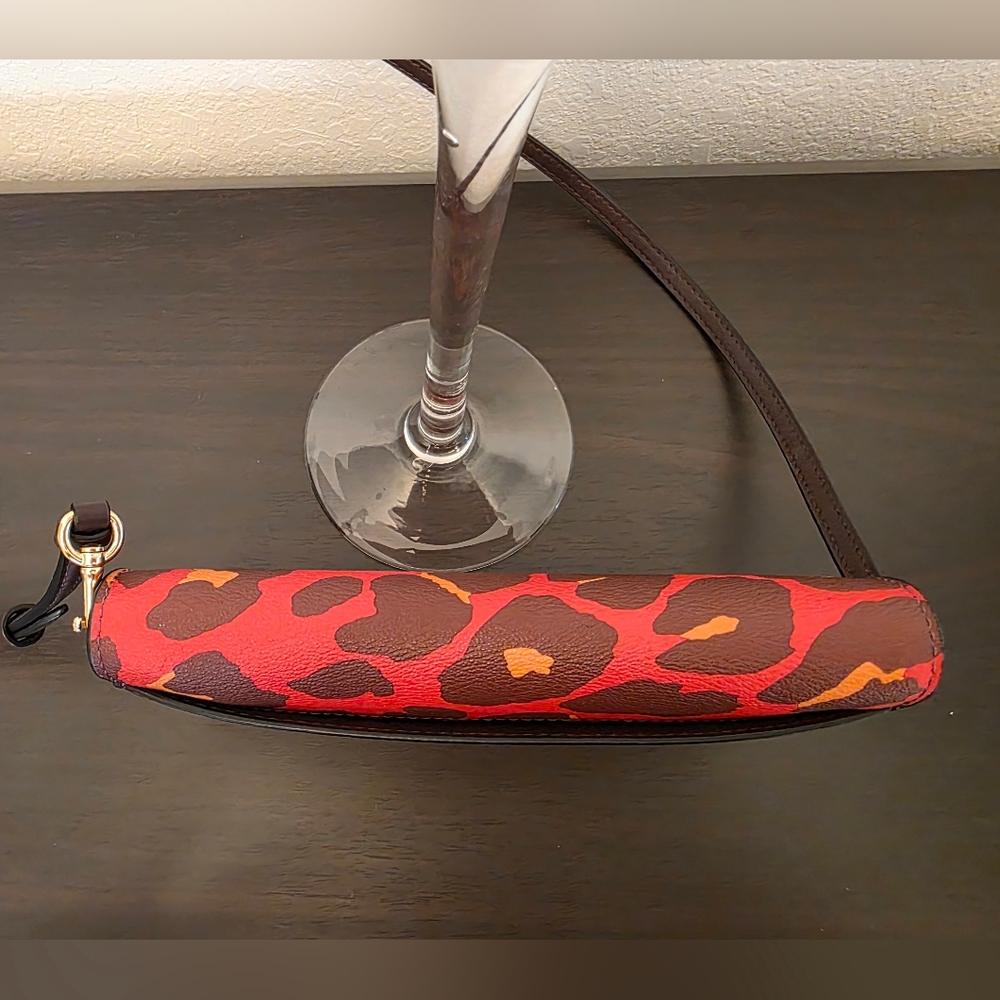 Coach Red and Brown Leopard Ocelot Print Leather Crossbody Bag - Picture 7 of 16